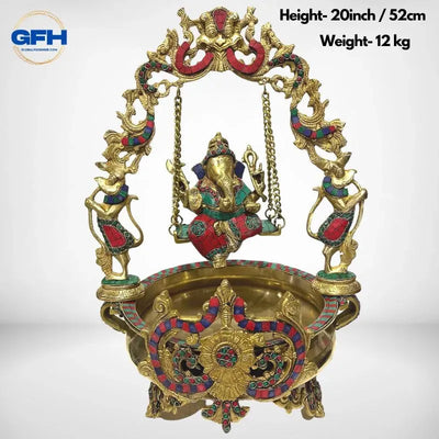 Brass Ganesh Jhula/ Swing with floating candle bowl-Global Food Hub