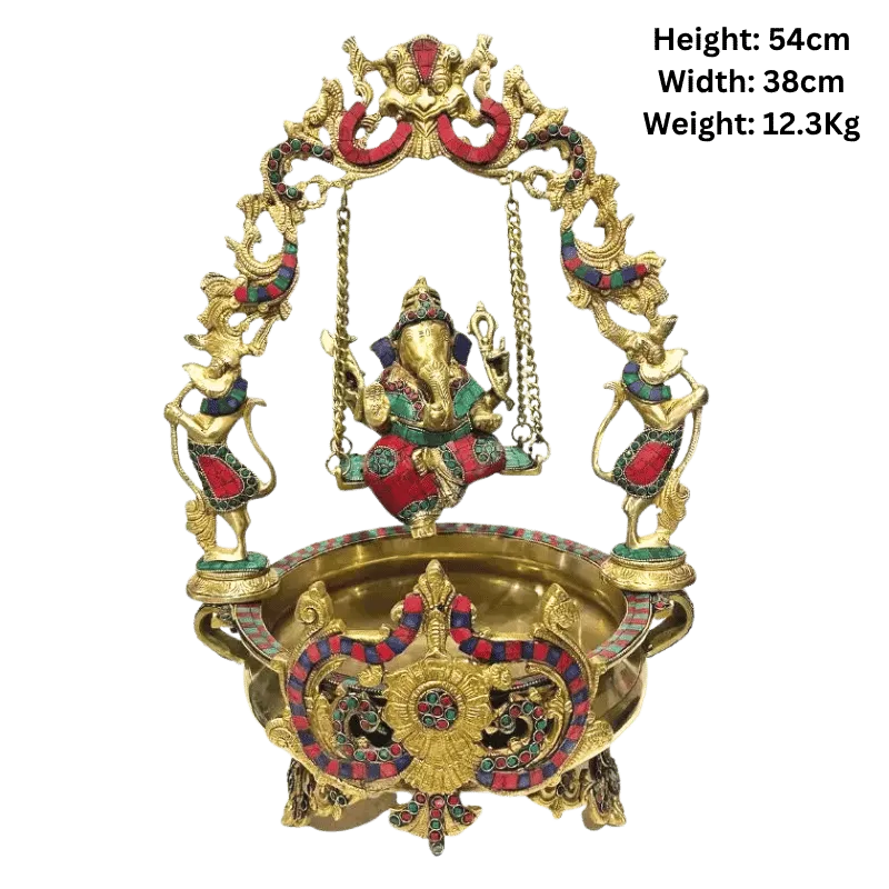 Brass Ganesh Jhula/ Swing with floating candle bowl-Global Food Hub
