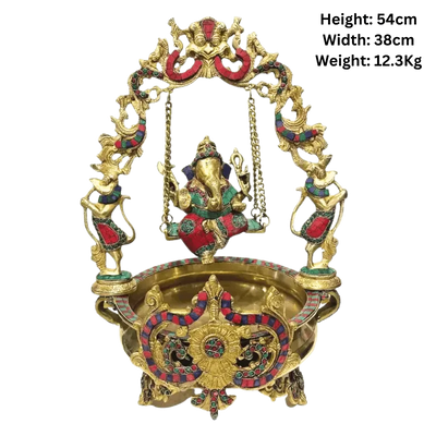 Brass Ganesh Jhula/ Swing with floating candle bowl-Global Food Hub