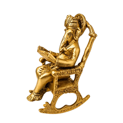 Brass Ganesh Ji on Chair and Reading Book L-Global Food Hub