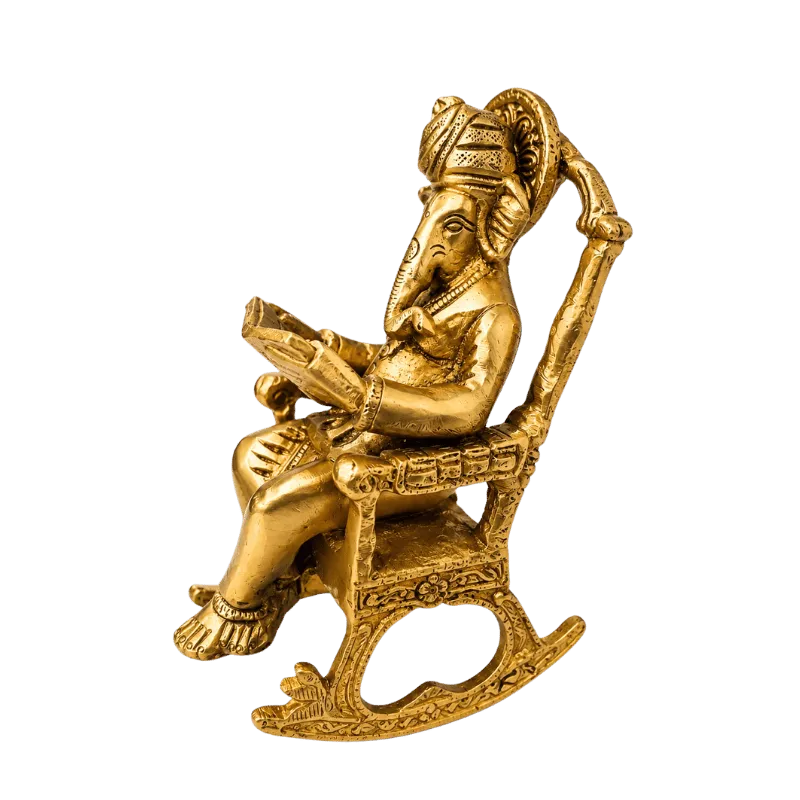 Brass Ganesh Ji on Chair and Reading Book M-Global Food Hub