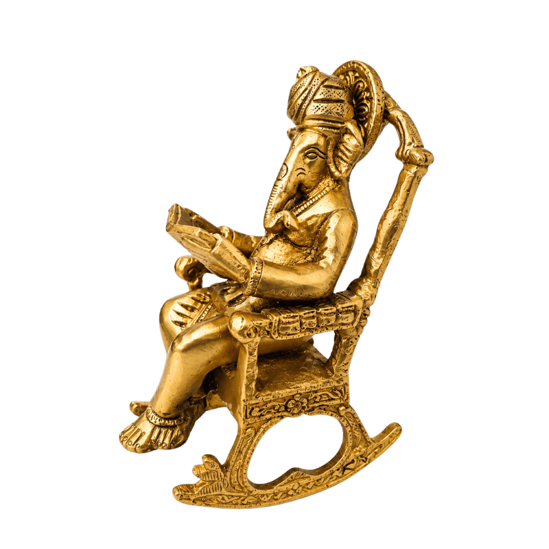 Brass Ganesh Ji on Chair and Reading Book M-Global Food Hub