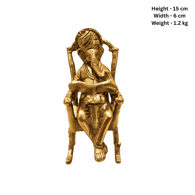 Brass Ganesh Ji on Chair and Reading Book M-Global Food Hub