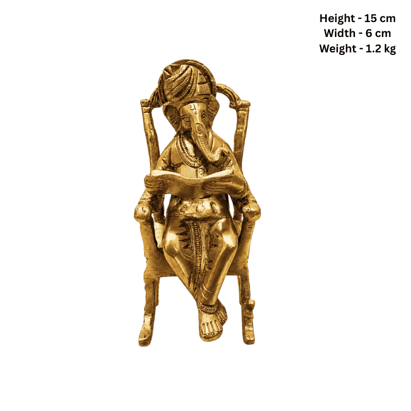 Brass Ganesh Ji on Chair and Reading Book M-Global Food Hub