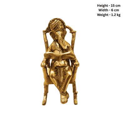 Brass Ganesh Ji on Chair and Reading Book M-Global Food Hub