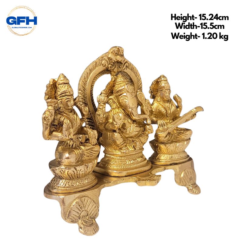 Brass Ganesh Lakshmi Sarasvati Set Statue-Global Food Hub