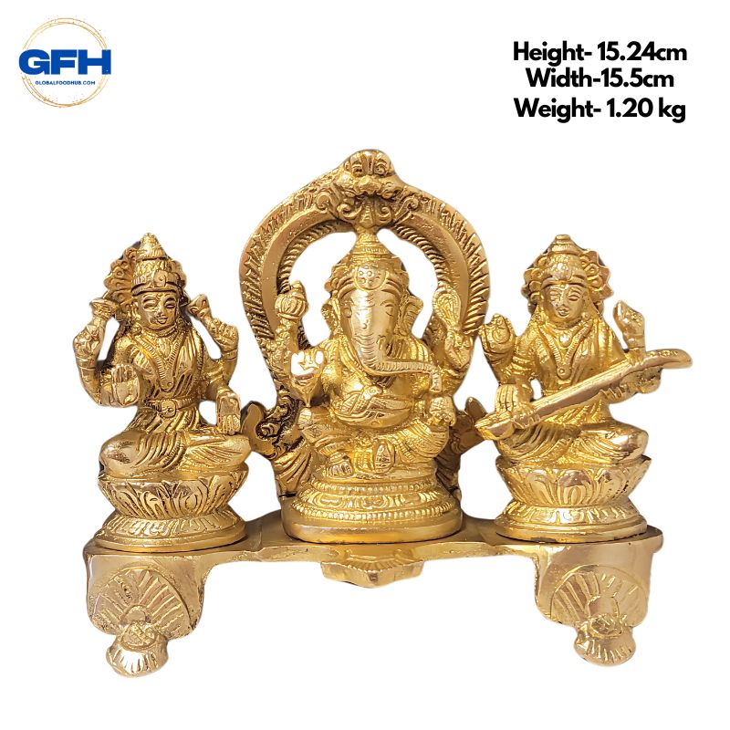 Brass Ganesh Lakshmi Sarasvati Set Statue-Global Food Hub