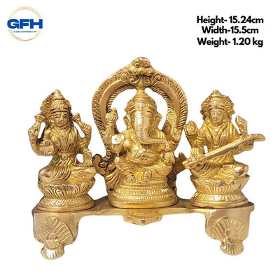 Brass Ganesh Lakshmi Sarasvati Set Statue-Global Food Hub