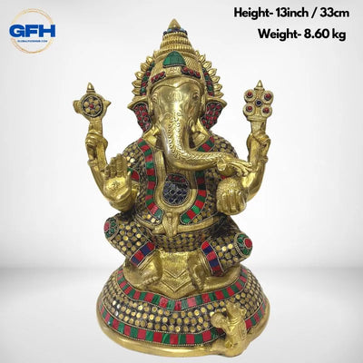 Brass Ganesh South Indian Style Stone work-Global Food Hub