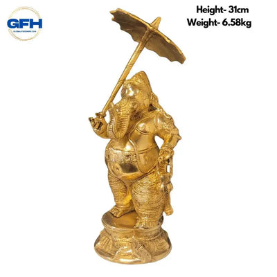 Brass Ganesh With Umbrella Statue-Global Food Hub