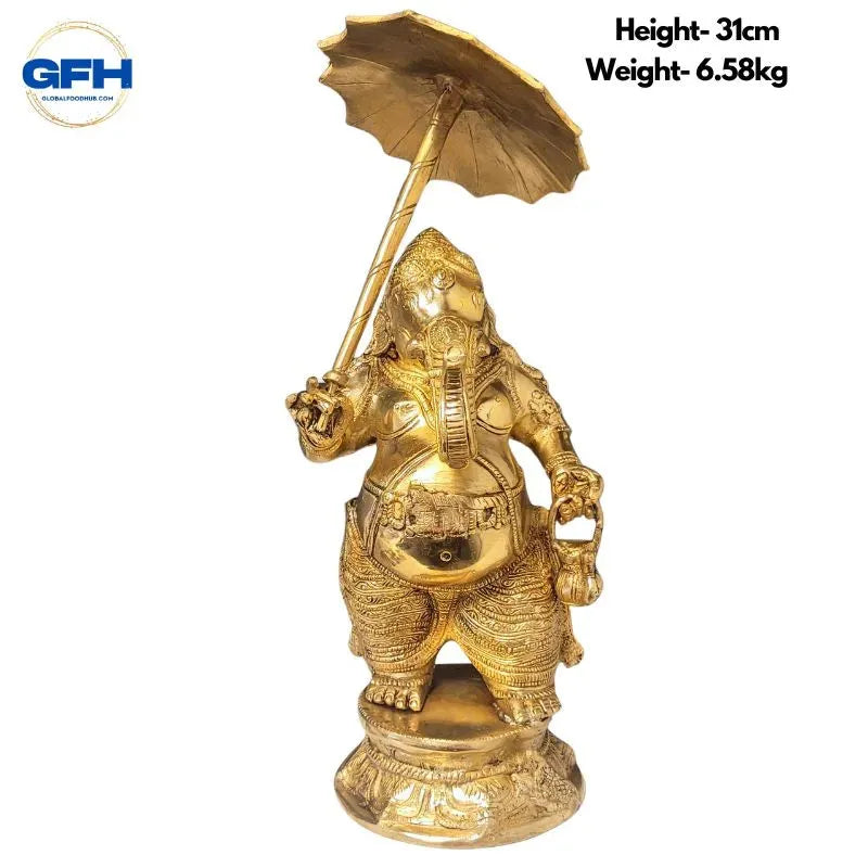 Brass Ganesh With Umbrella Statue-Global Food Hub