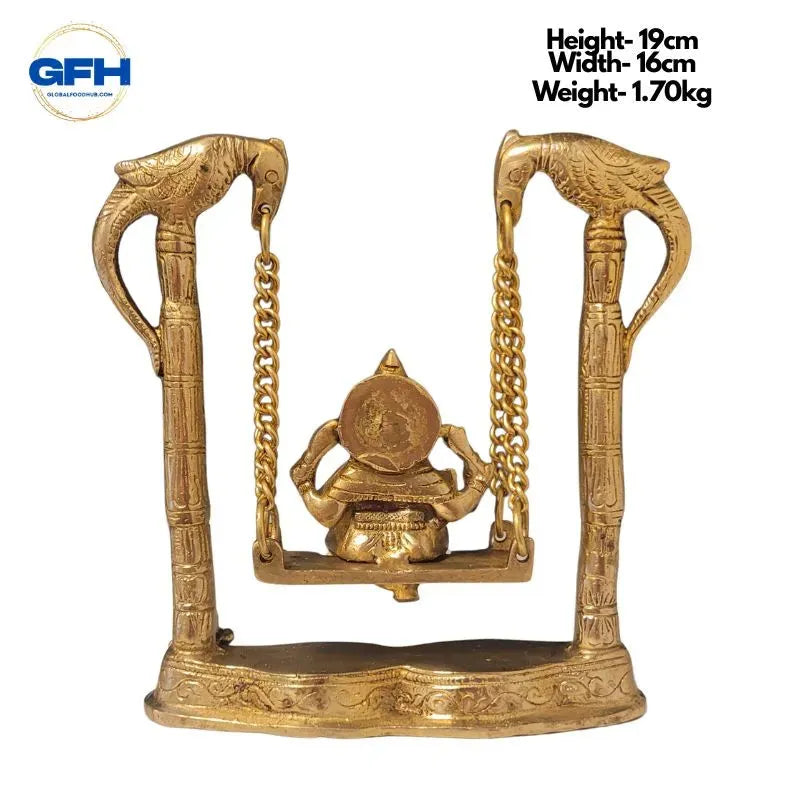 Brass Ganesh on Swing w/ Parrot Design-Global Food Hub