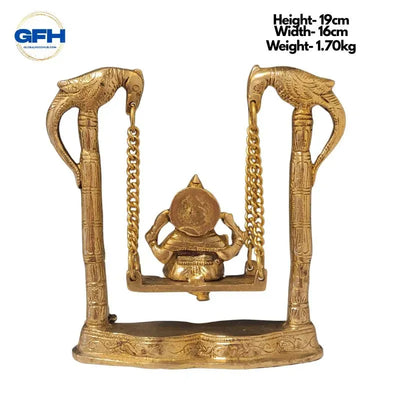 Brass Ganesh on Swing w/ Parrot Design-Global Food Hub