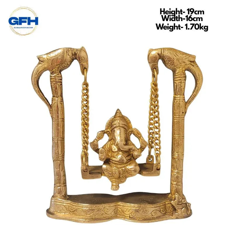 Brass Ganesh on Swing w/ Parrot Design-Global Food Hub