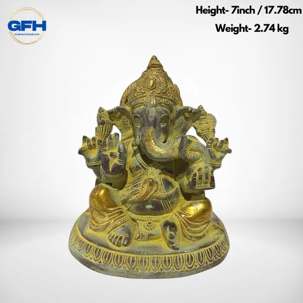 Brass Ganesh with Round Antique Look-Global Food Hub