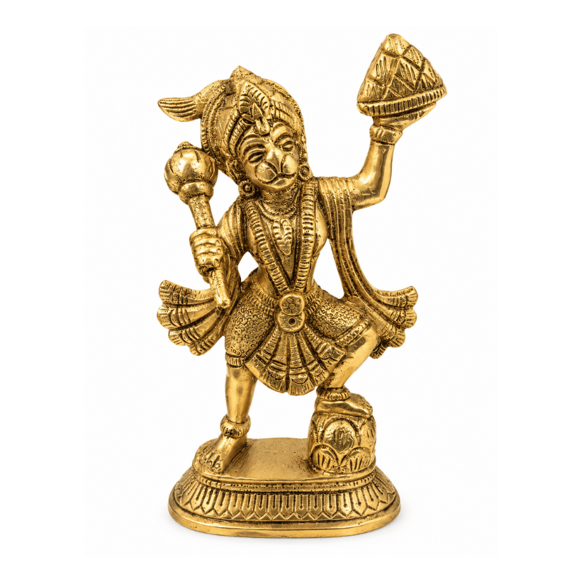 Brass Hanuman Statue with Parbat- Small-Global Food Hub