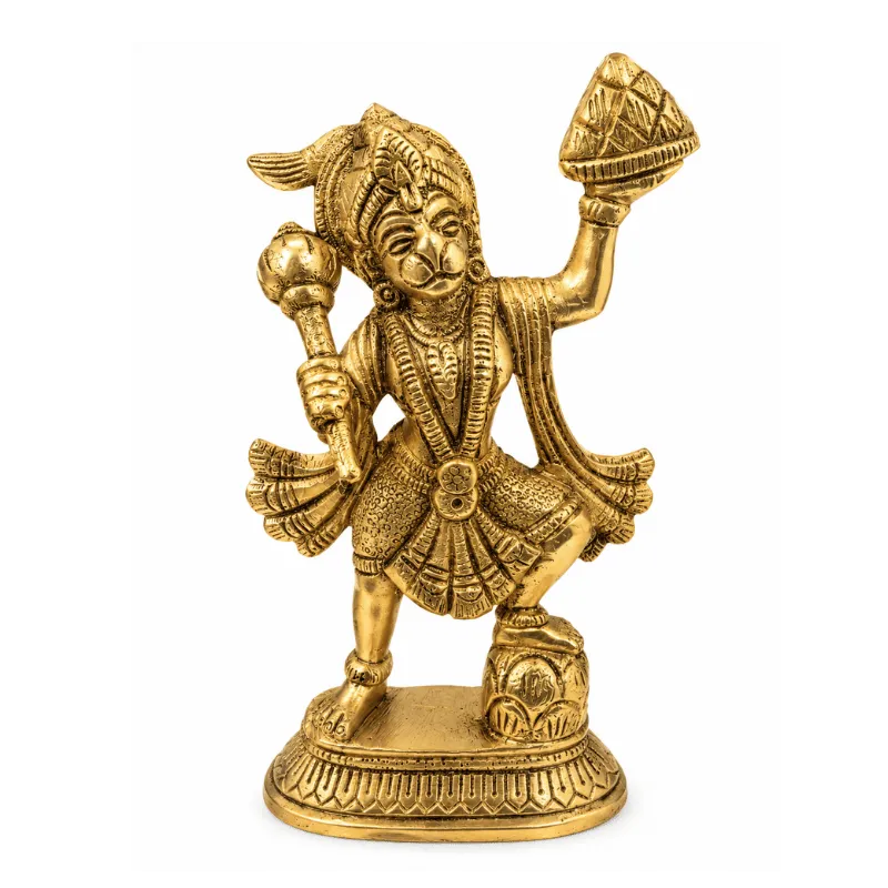 Brass Hanuman Statue with Parbat- Small-Global Food Hub