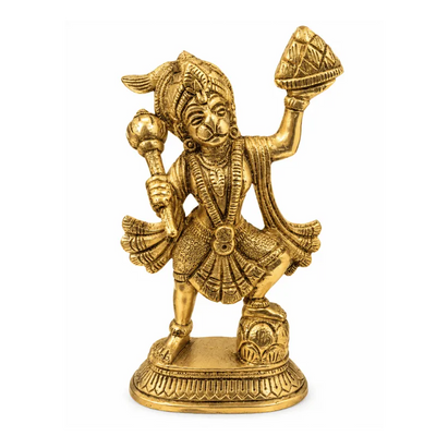 Brass Hanuman Statue with Parbat- Small-Global Food Hub