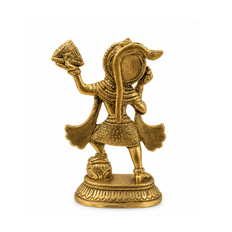 Brass Hanuman Statue with Parbat- Small-Global Food Hub