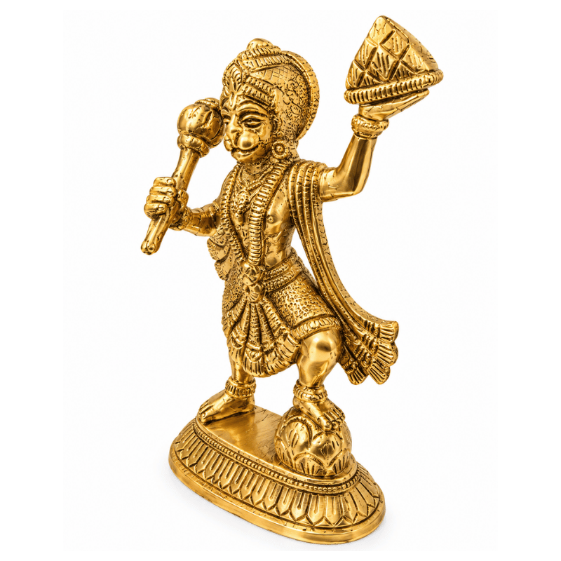 Brass Hanuman Statue with Parbat- Small-Global Food Hub