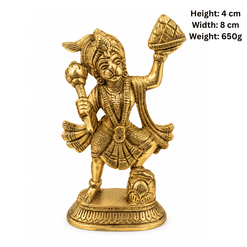 Brass Hanuman Statue with Parbat- Small-Global Food Hub