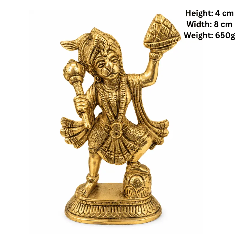 Brass Hanuman Statue with Parbat- Small-Global Food Hub