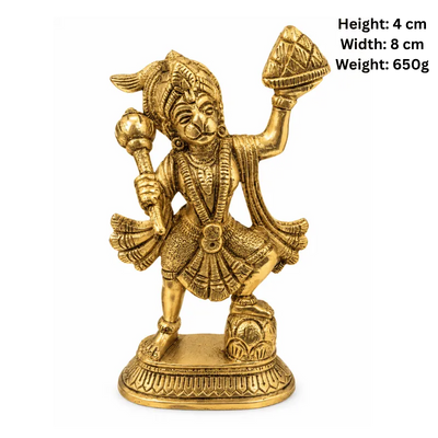 Brass Hanuman Statue with Parbat- Small-Global Food Hub