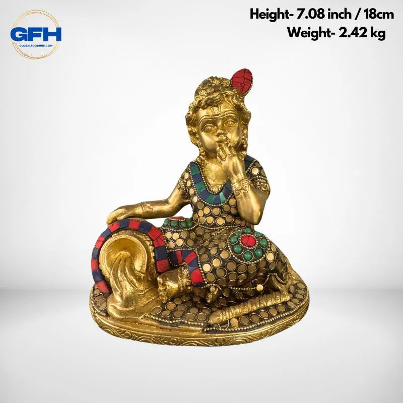 Brass Krishna With Coloured Stone Work-Global Food Hub