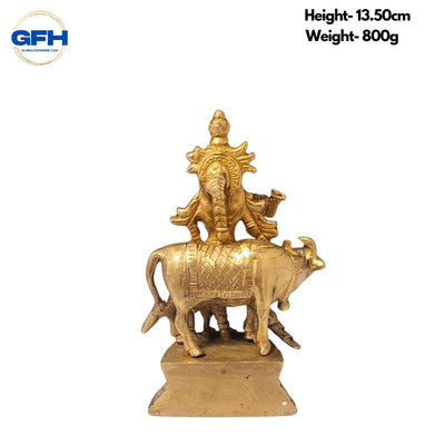 Brass Krishna With Cow Statue-Global Food Hub