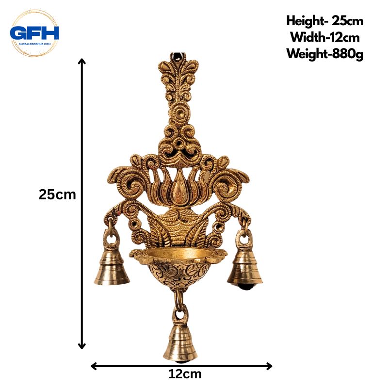 Brass Lotus Diya Hanging Wall Decor-Global Food Hub