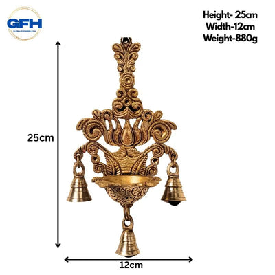 Brass Lotus Diya Hanging Wall Decor-Global Food Hub
