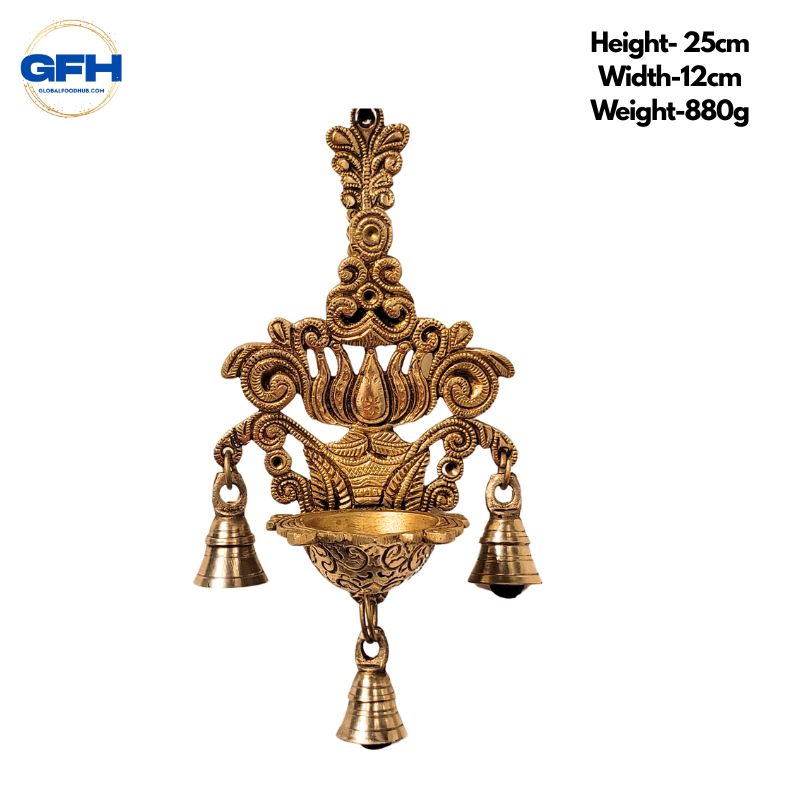 Brass Lotus Diya Hanging Wall Decor-Global Food Hub