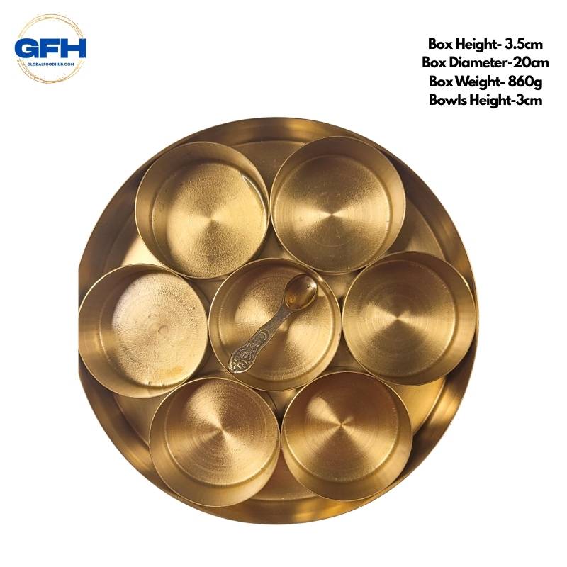 Brass Masala Box 7 Small Bowls with 1 Spoon-Global Food Hub