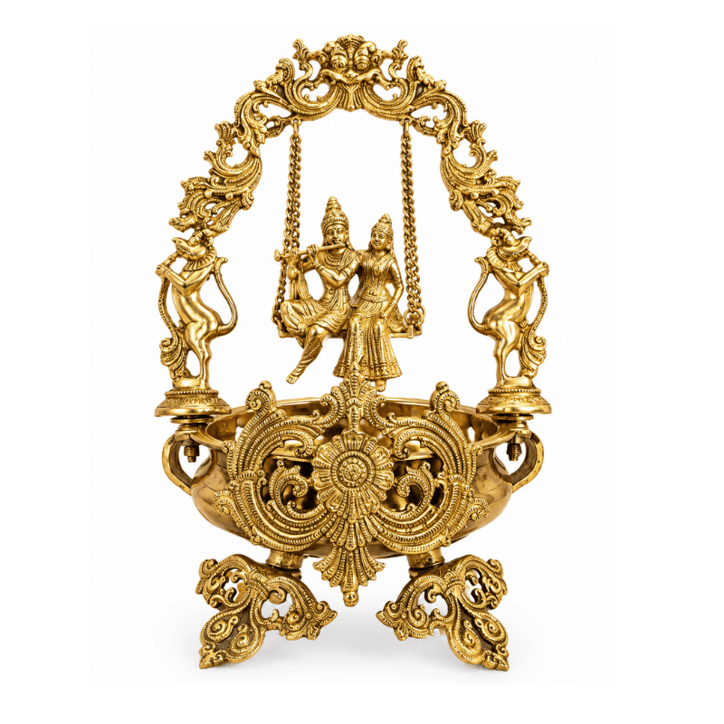 Brass Radha Krishna Jhula/ Swing With Uruli-Global Food Hub