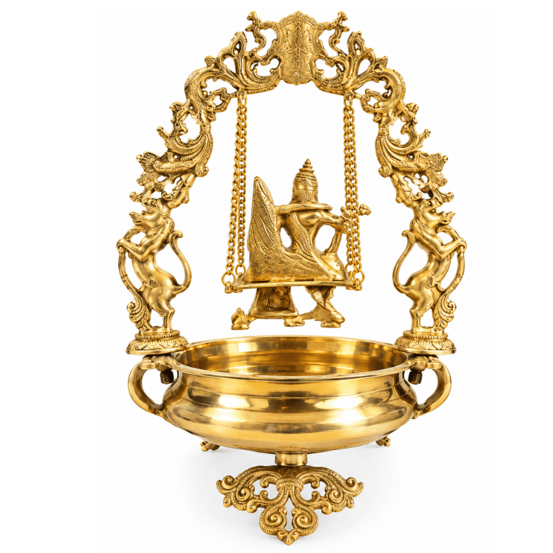 Brass Radha Krishna Jhula/ Swing With Uruli-Global Food Hub