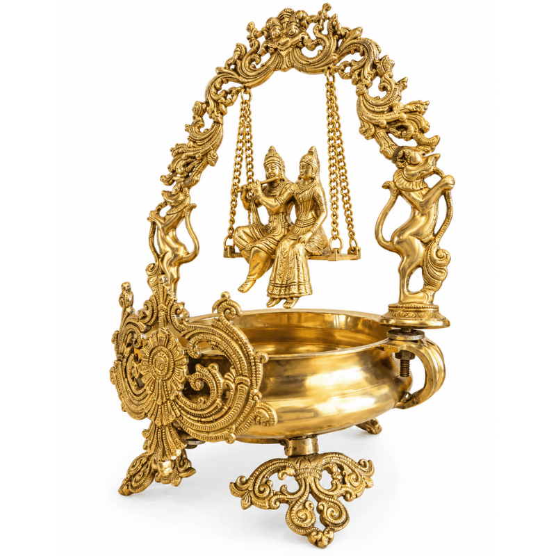 Brass Radha Krishna Jhula/ Swing With Uruli-Global Food Hub