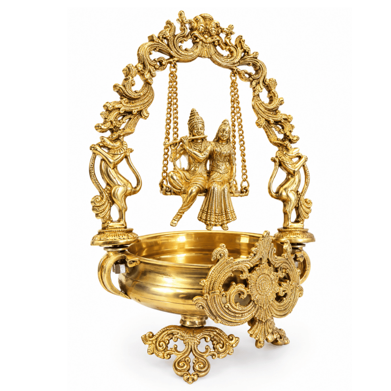 Brass Radha Krishna Jhula/ Swing With Uruli-Global Food Hub