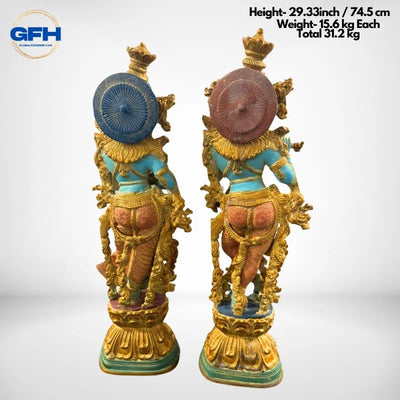 Brass Radha Krishna Pair With Multi Color-Global Food Hub