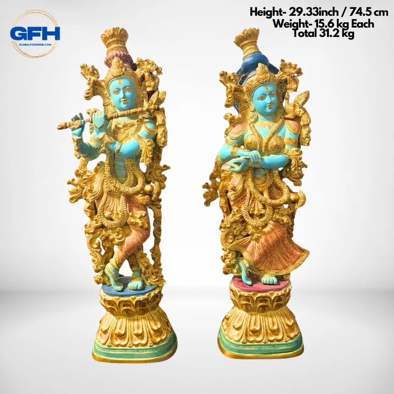 Brass Radha Krishna Pair With Multi Color-Global Food Hub