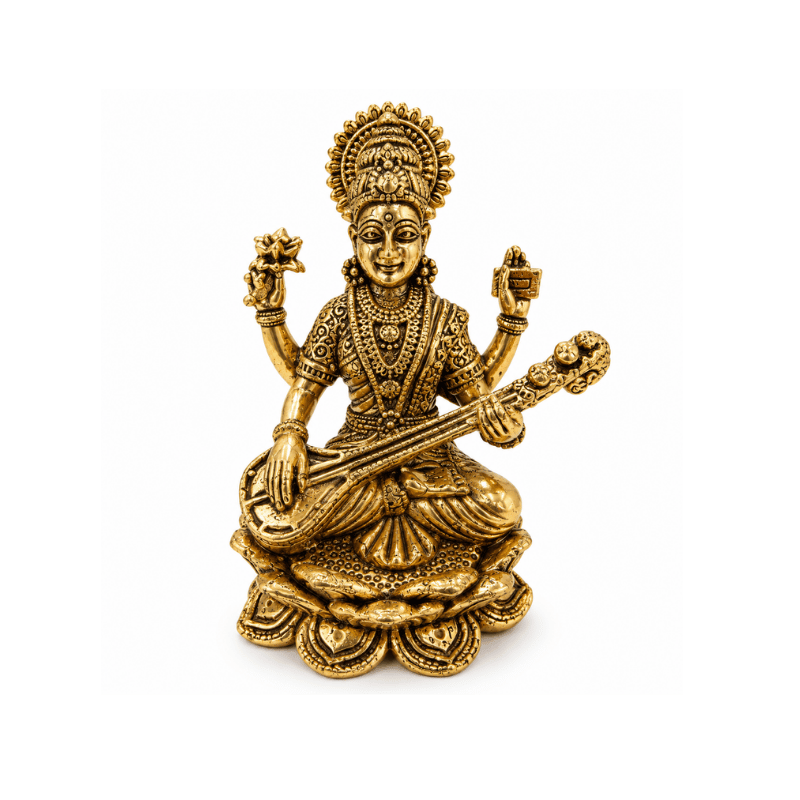 Brass Saraswati Miniature Statue-Global Food Hub