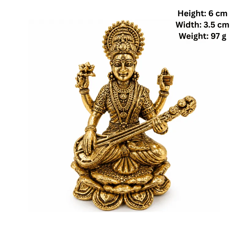 Brass Saraswati Miniature Statue-Global Food Hub