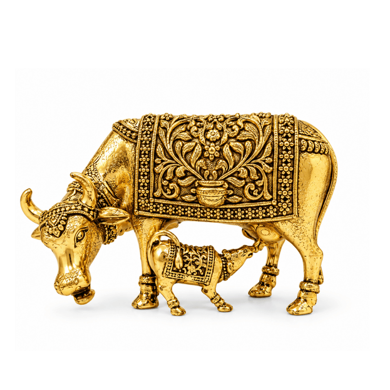 Brass Statue Miniature - Cow with calf-Global Food Hub