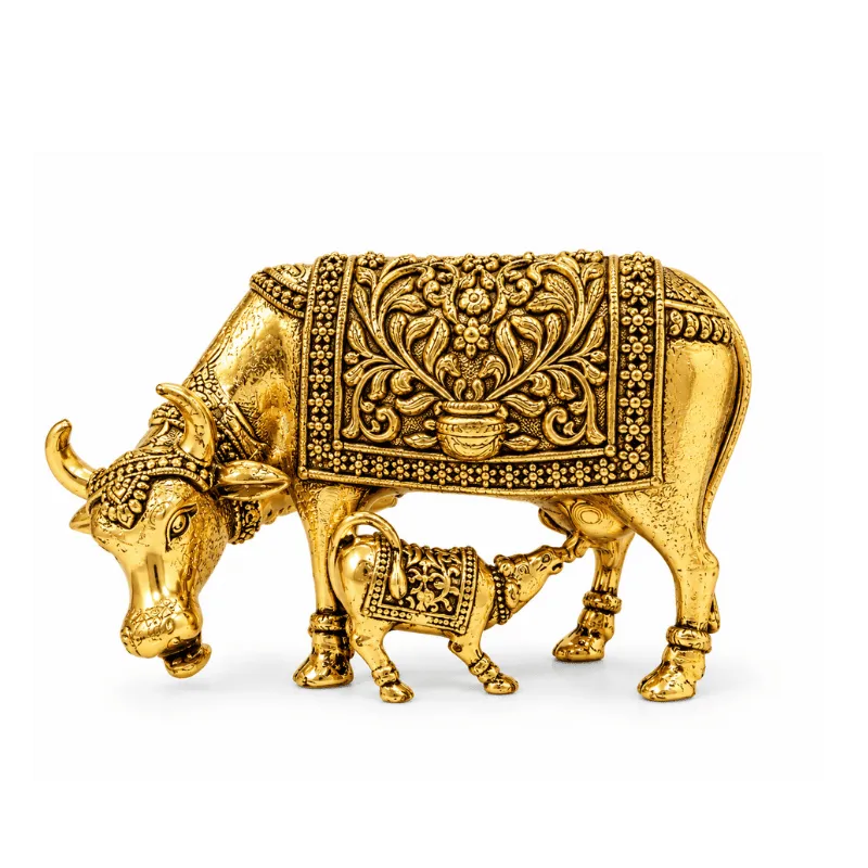 Brass Statue Miniature - Cow with calf-Global Food Hub