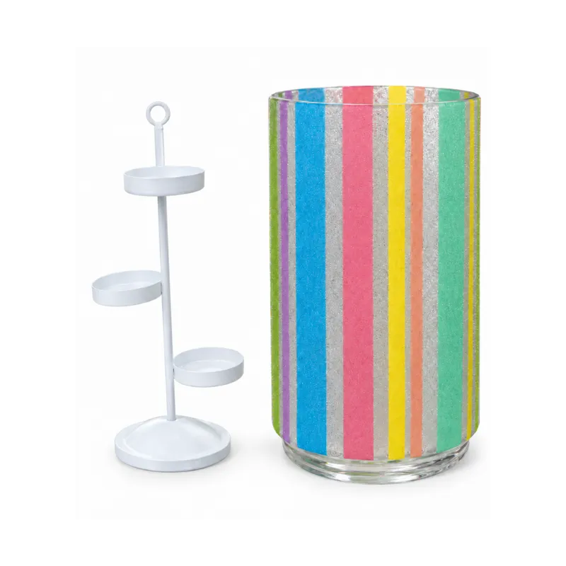 Colourful Glass Candle Holder Set with Three-Cup Tealight Stand-Global Food Hub