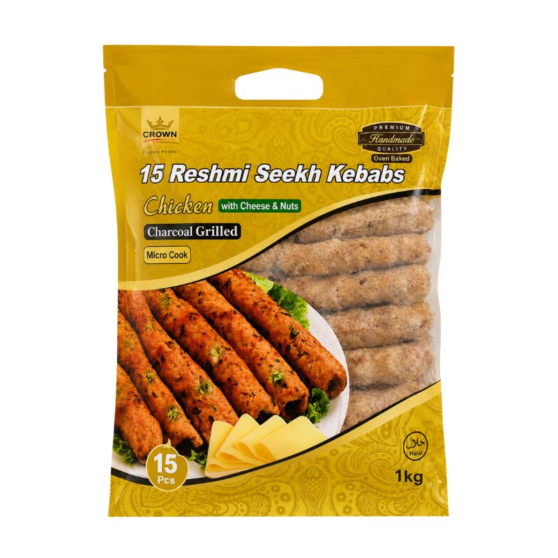 Crown Frozen Chicken Reshami Kebabs Charcoal with Cheese & Nuts - 1Kg-Global Food Hub