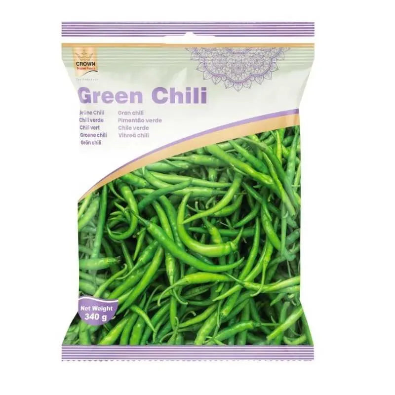 Crown Frozen Green Chilli Without Stem - 340g-Global Food Hub