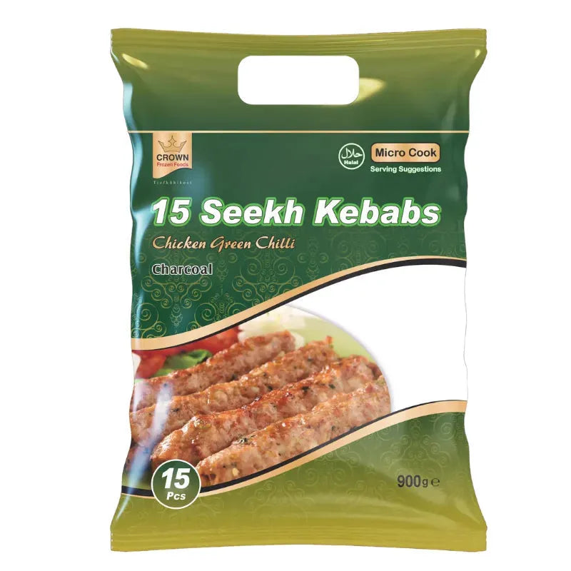 Crown Frozen Seekh Green Chilli Chicken Kebabs Charcoal - 900g-Global Food Hub