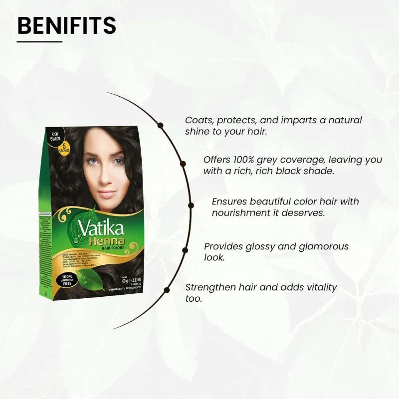 Dabur Vatika Henna Hair Color Rich Black - 60g-Global Food Hub