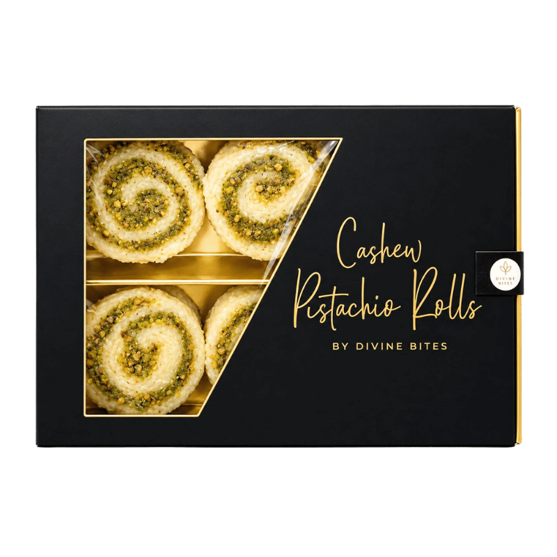 Divine Bites - Premium Fresh Mithai 200g - Cashew Pistachio Rolls 6pcs-Global Food Hub
