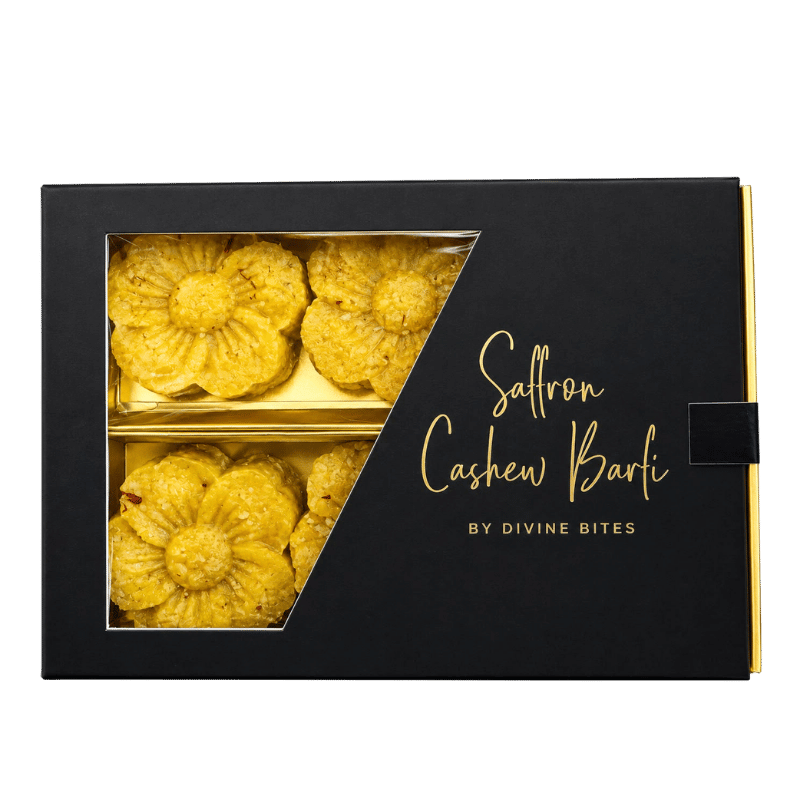 Divine Bites - Premium Fresh Mithai 200g - Saffron Cashew Barfi 6pcs-Global Food Hub